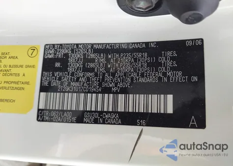 2007 Lexus Rx 350 from USA, damaged, VIN 2T2GK31U17C019454